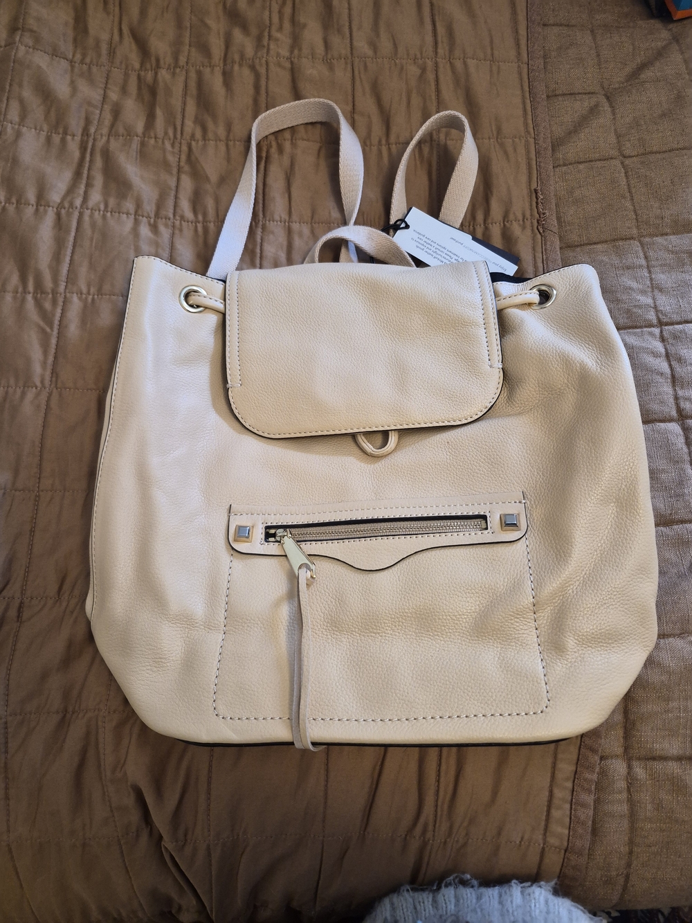 NWT Rebecca Minkoff Cream Pebbled Leather Drawstring Backpack